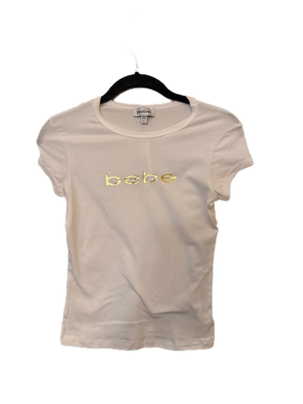 Y2K bebe Gold Logo White Short Sleeve Tee